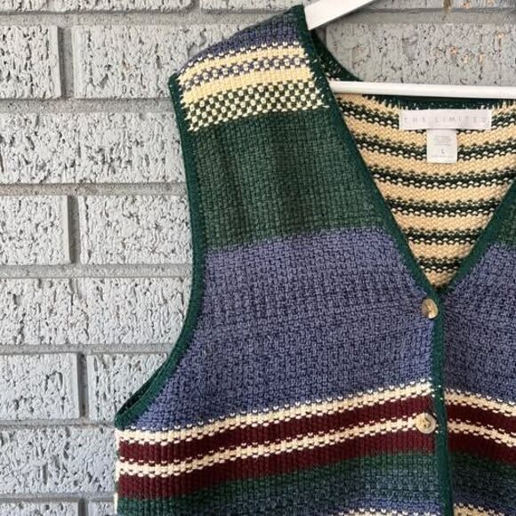 VTG The Limited Striped Knit Vest Grandpa core Button Down Sleeveless Sz Large - Picture 4 of 5